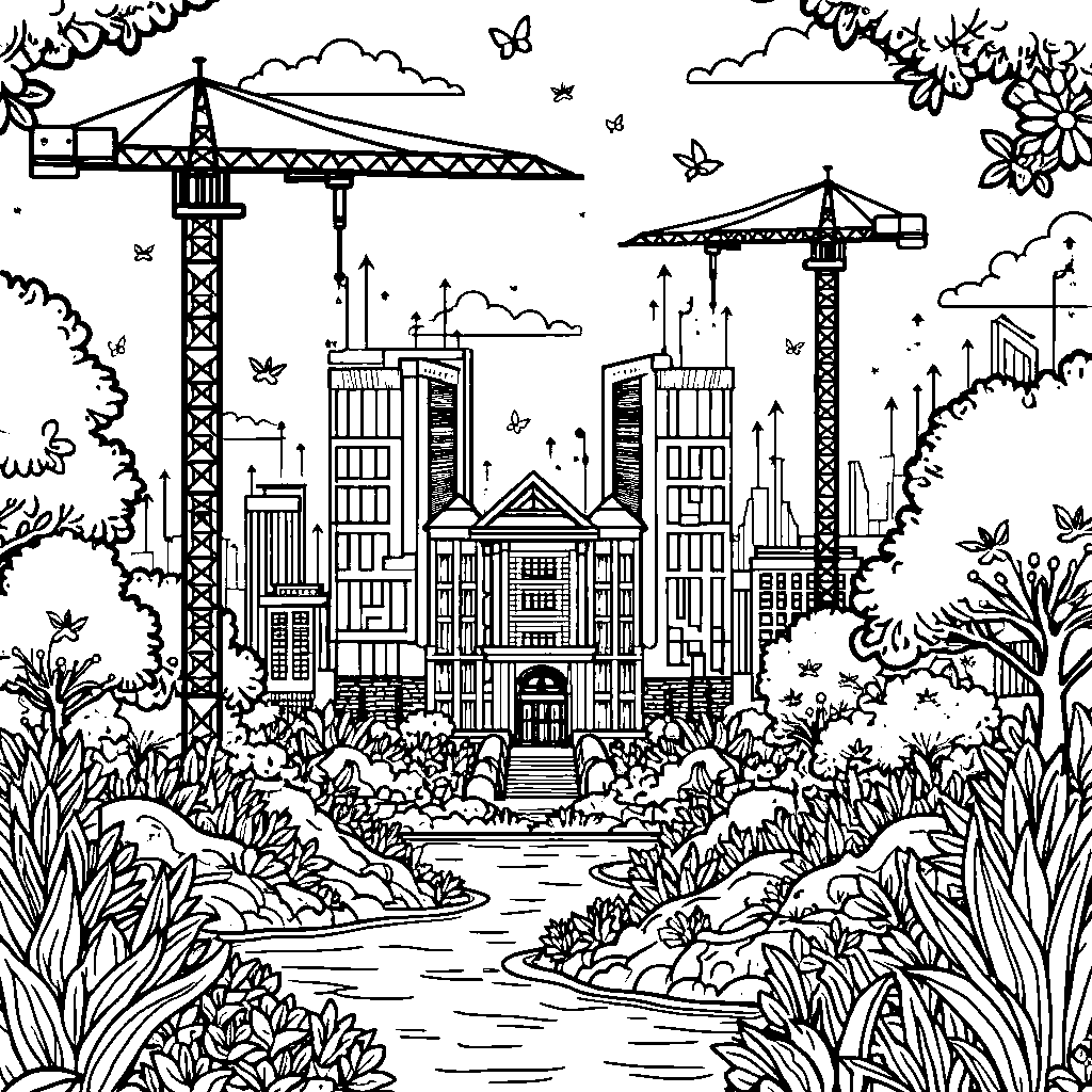 A serene construction site with nature all around