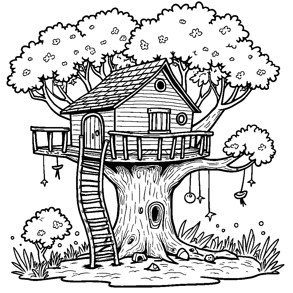 An imaginative treehouse being built up high