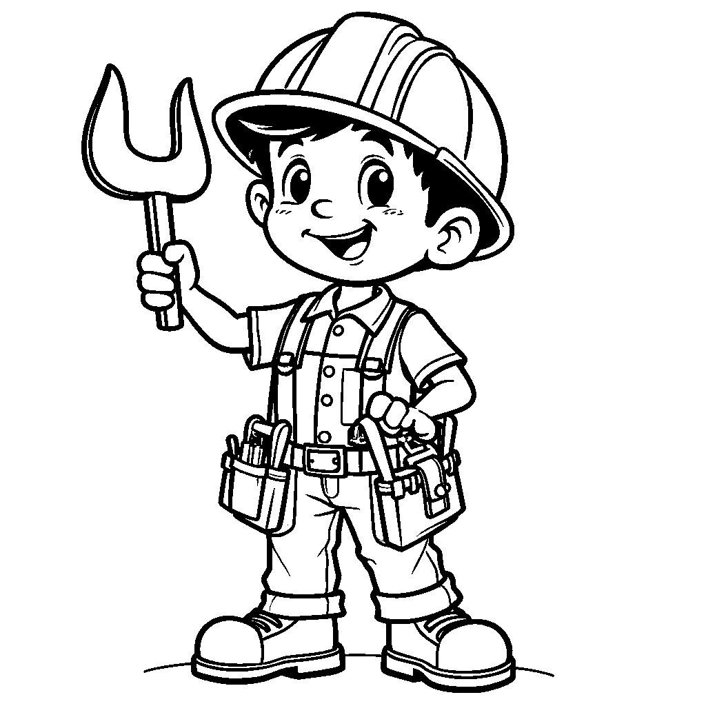 A cheerful construction worker holding a colorful tool belt