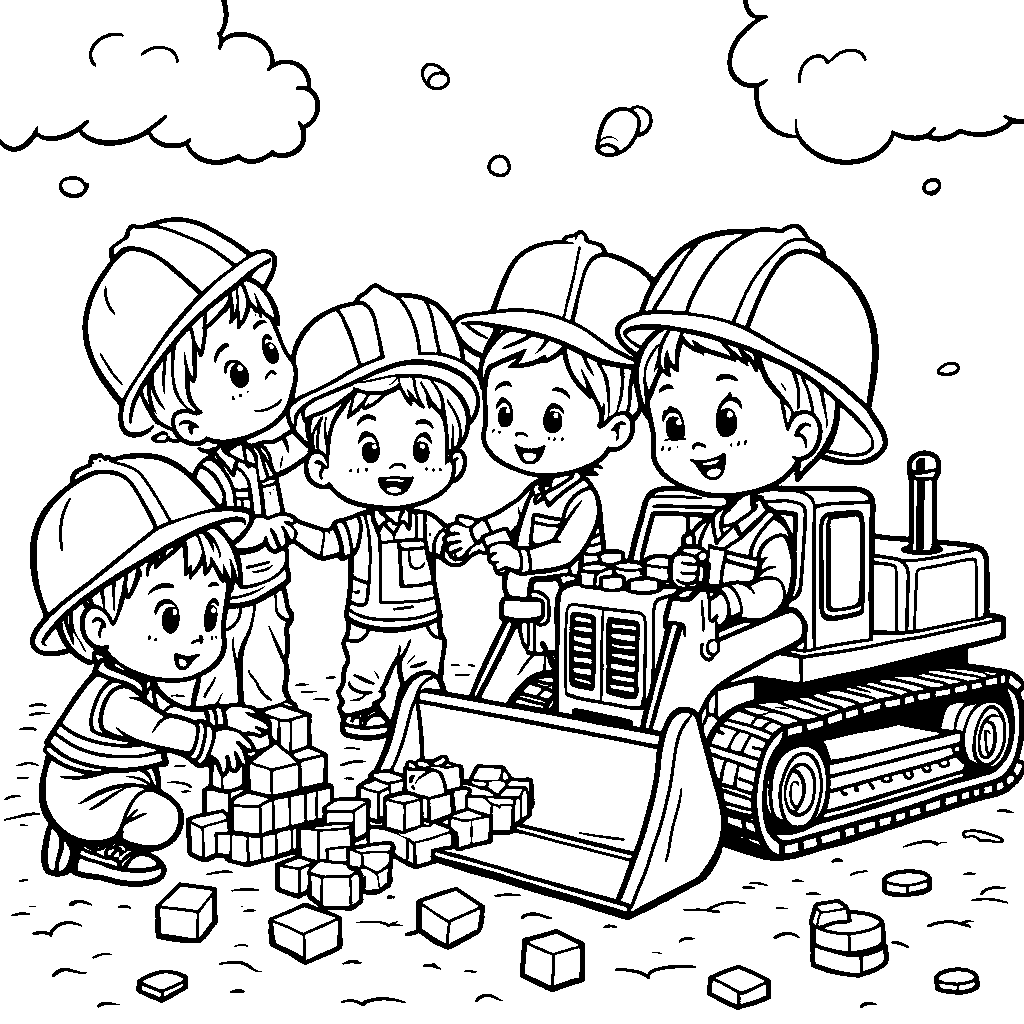 A construction-themed birthday party scene