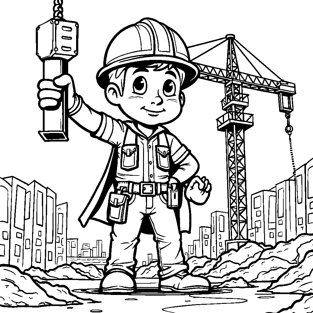 A superhero construction worker saving the day at a site