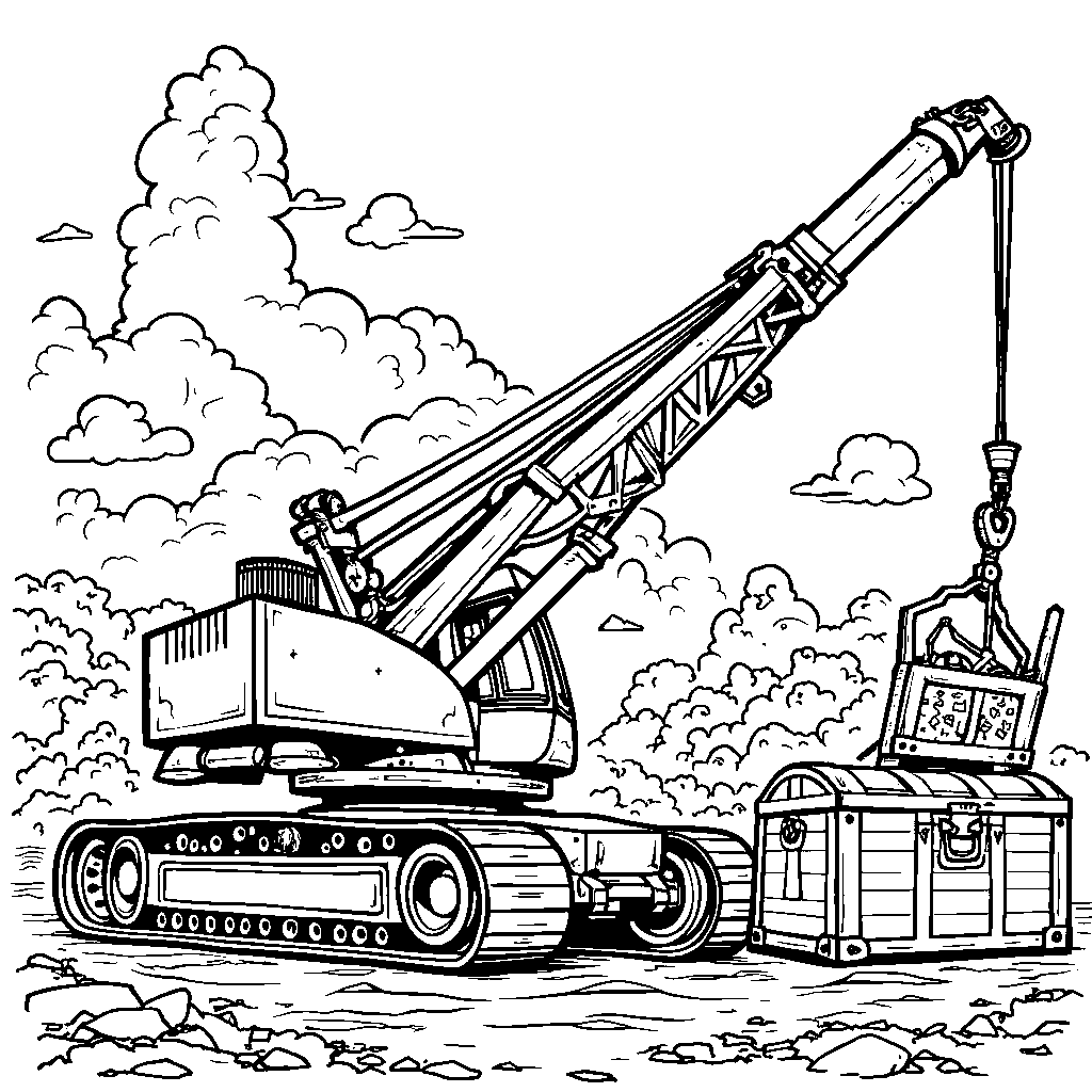 Superhero crane lifting a treasure chest