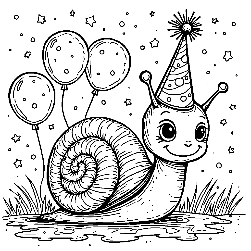 A giant snail wearing a party hat