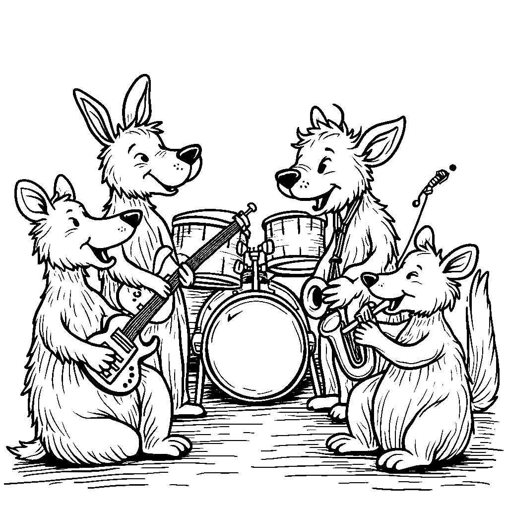 A group of animals having a band practice