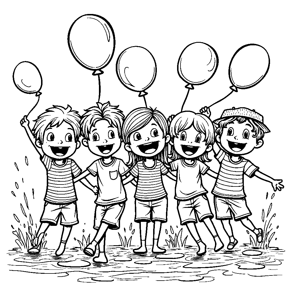 A group of kids having a water balloon fight