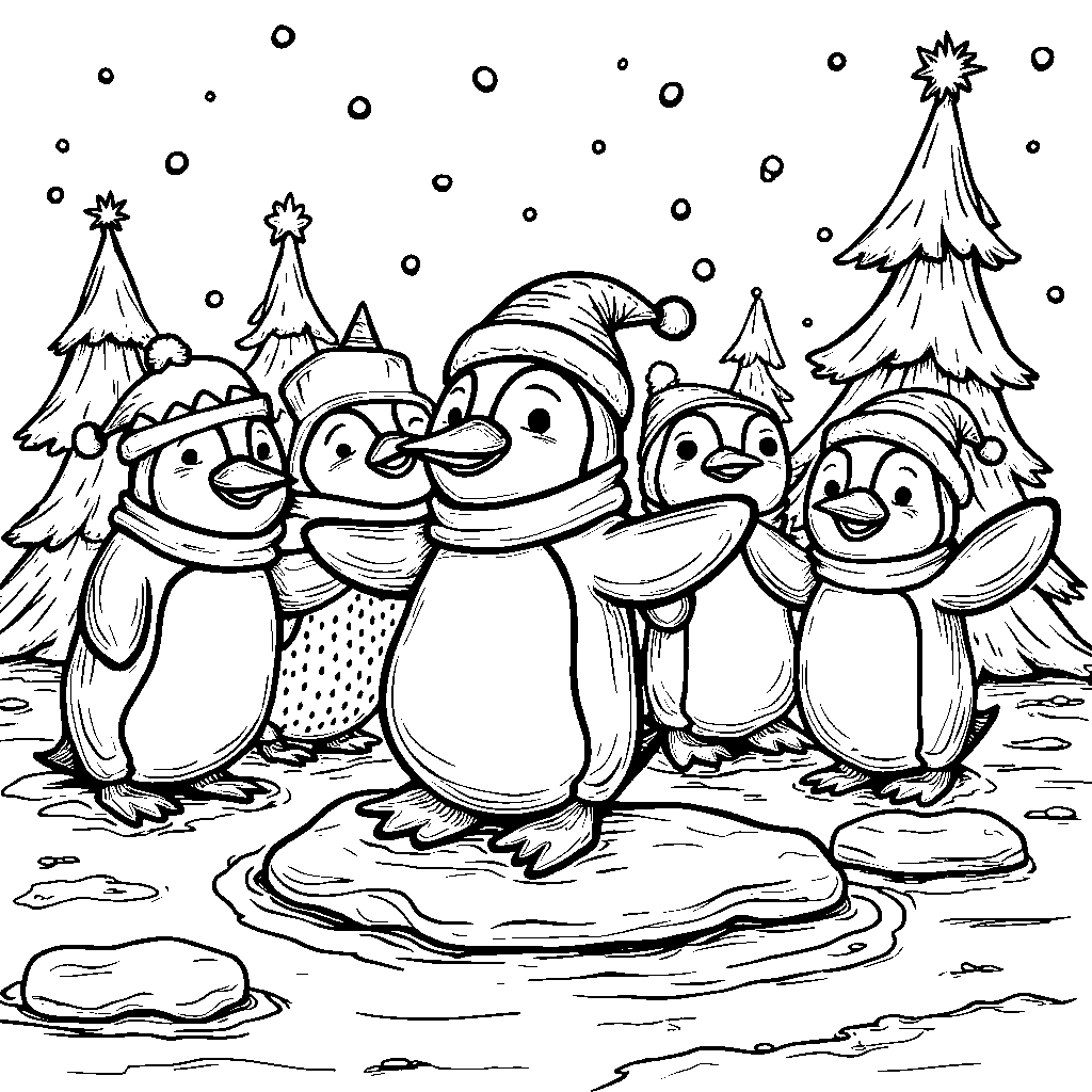 A group of penguins having a party on the ice