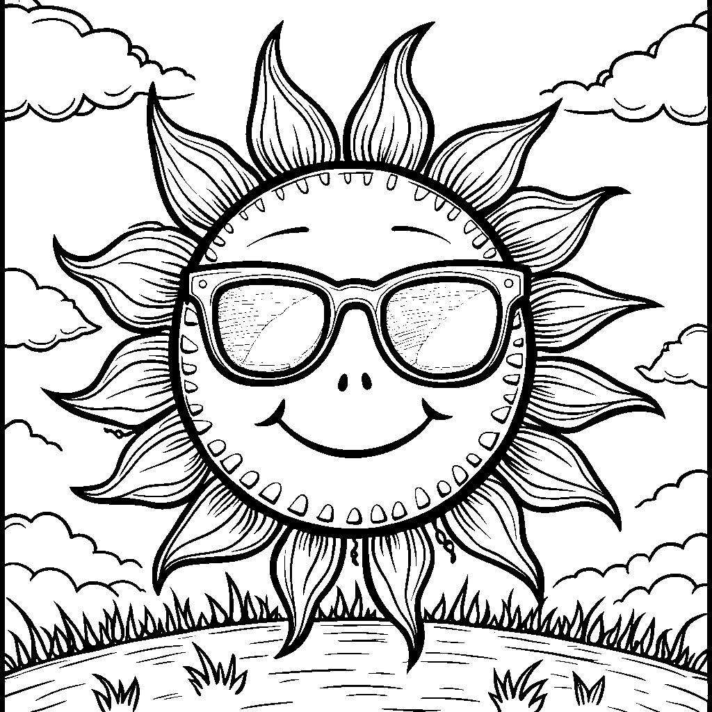 A smiling sun wearing sunglasses