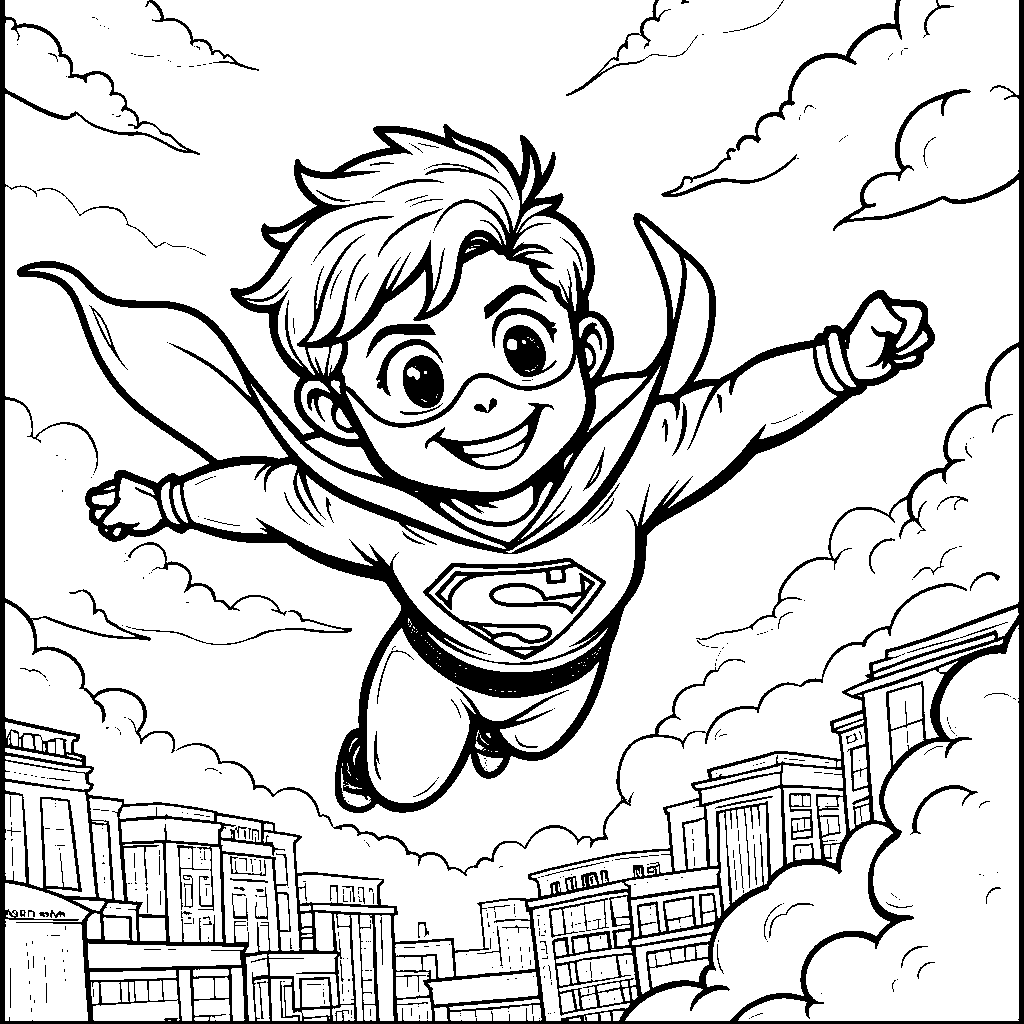 A superhero flying through the clouds