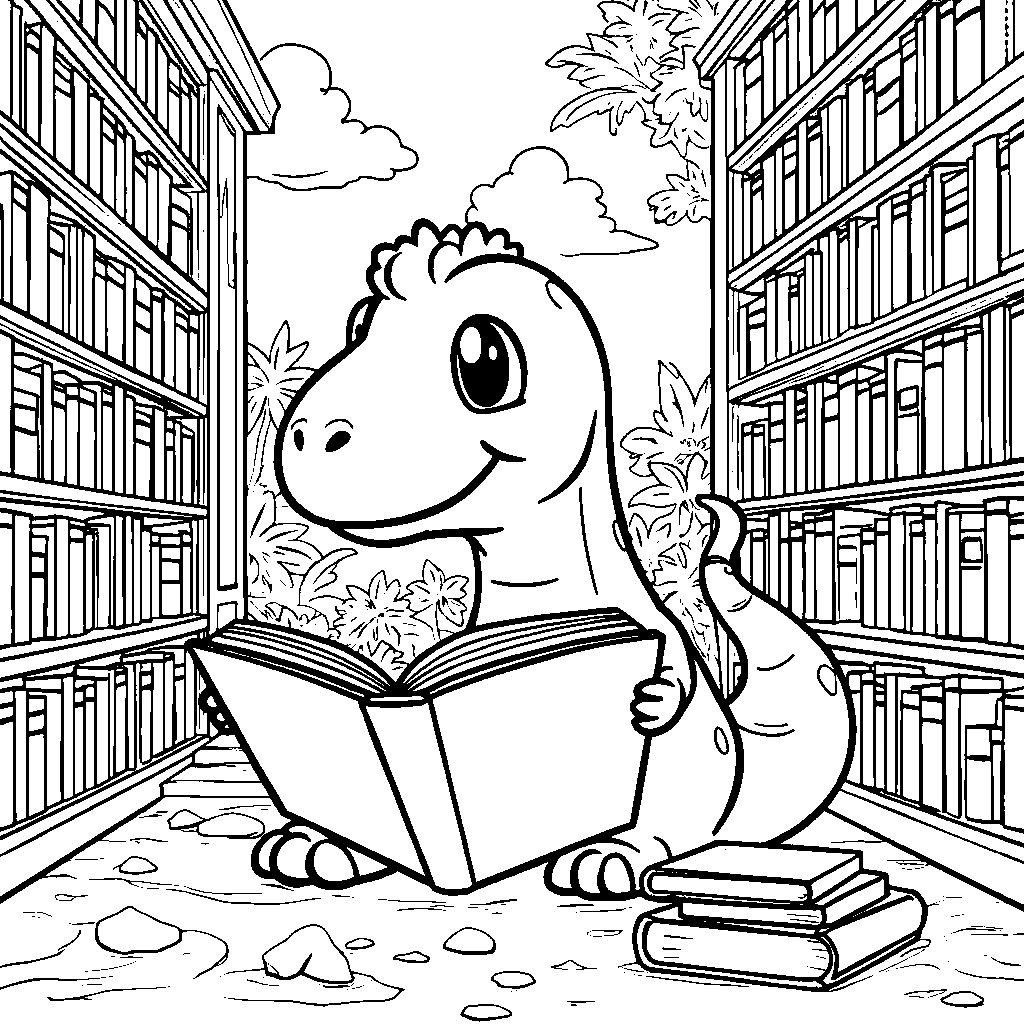 Apatosaurus reading a book