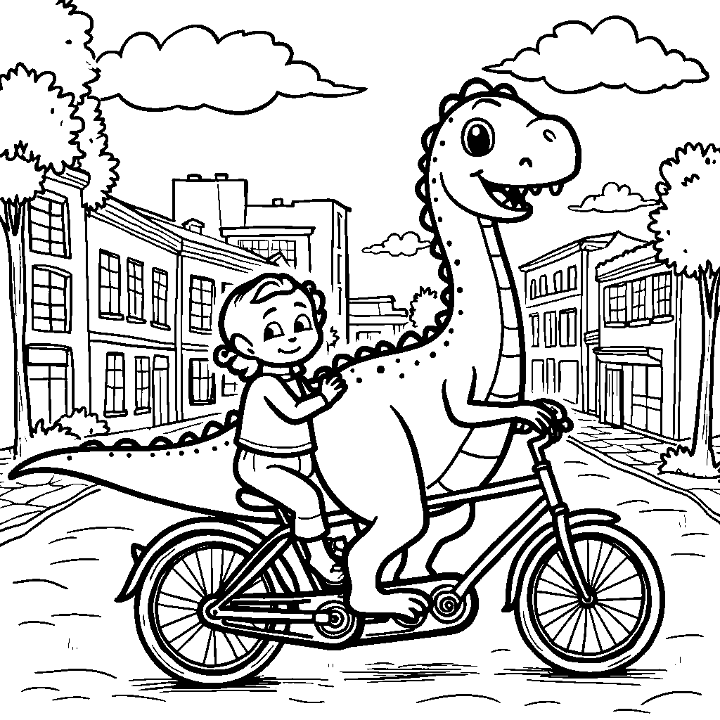 Apatosaurus riding a tandem bike