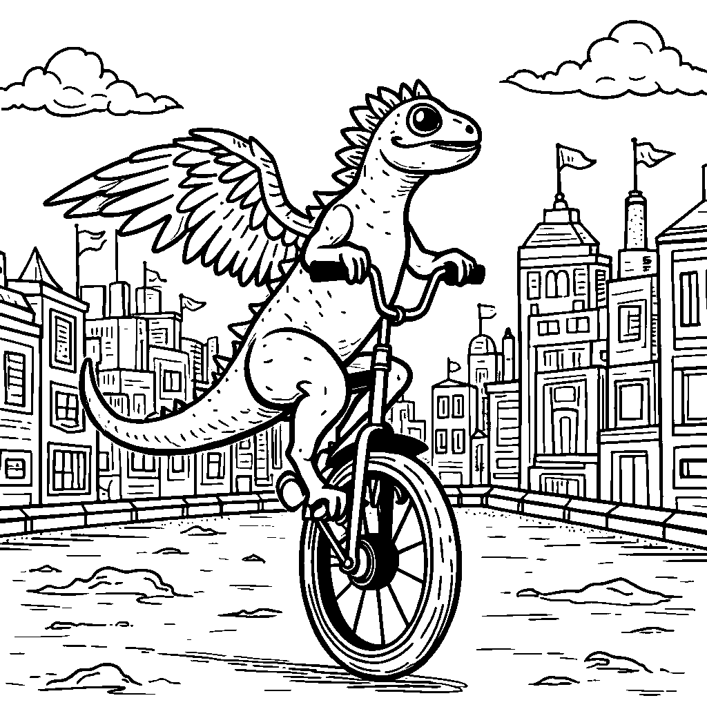 Raptor riding a unicycle