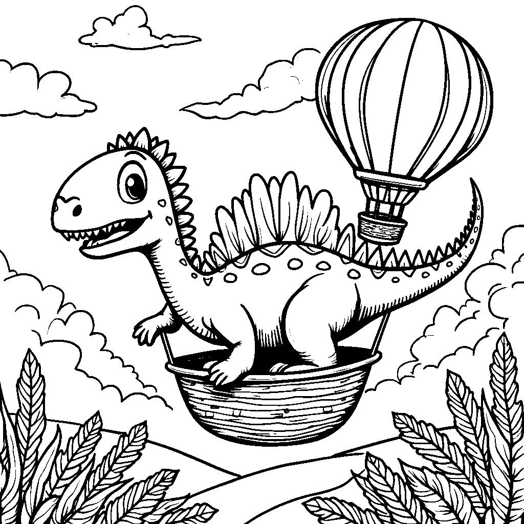 Spinosaurus riding a hot air balloon