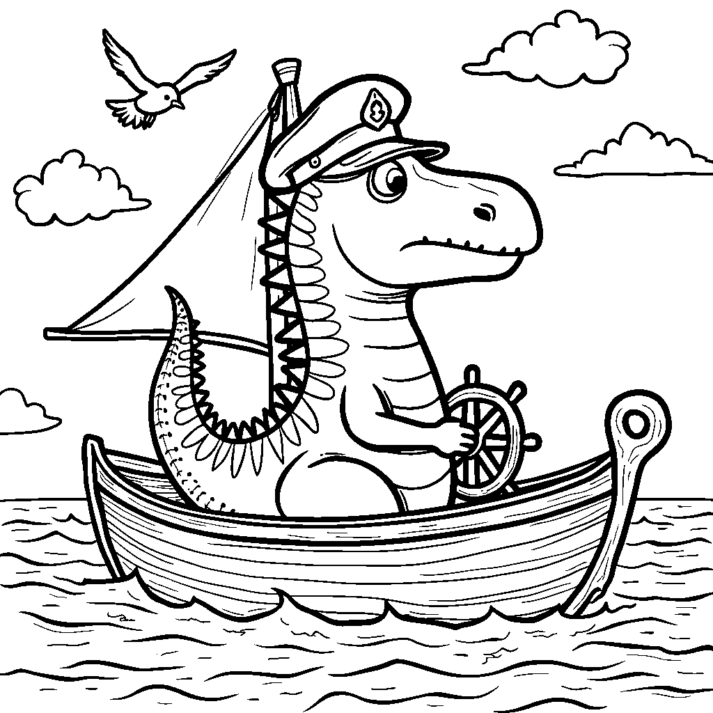 Spinosaurus sailing a boat