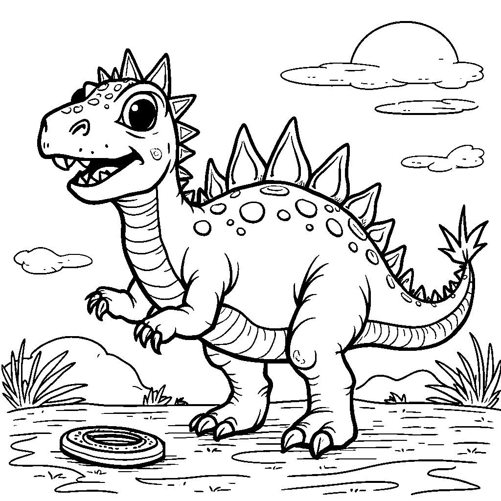 Stegosaurus playing with a yo-yo