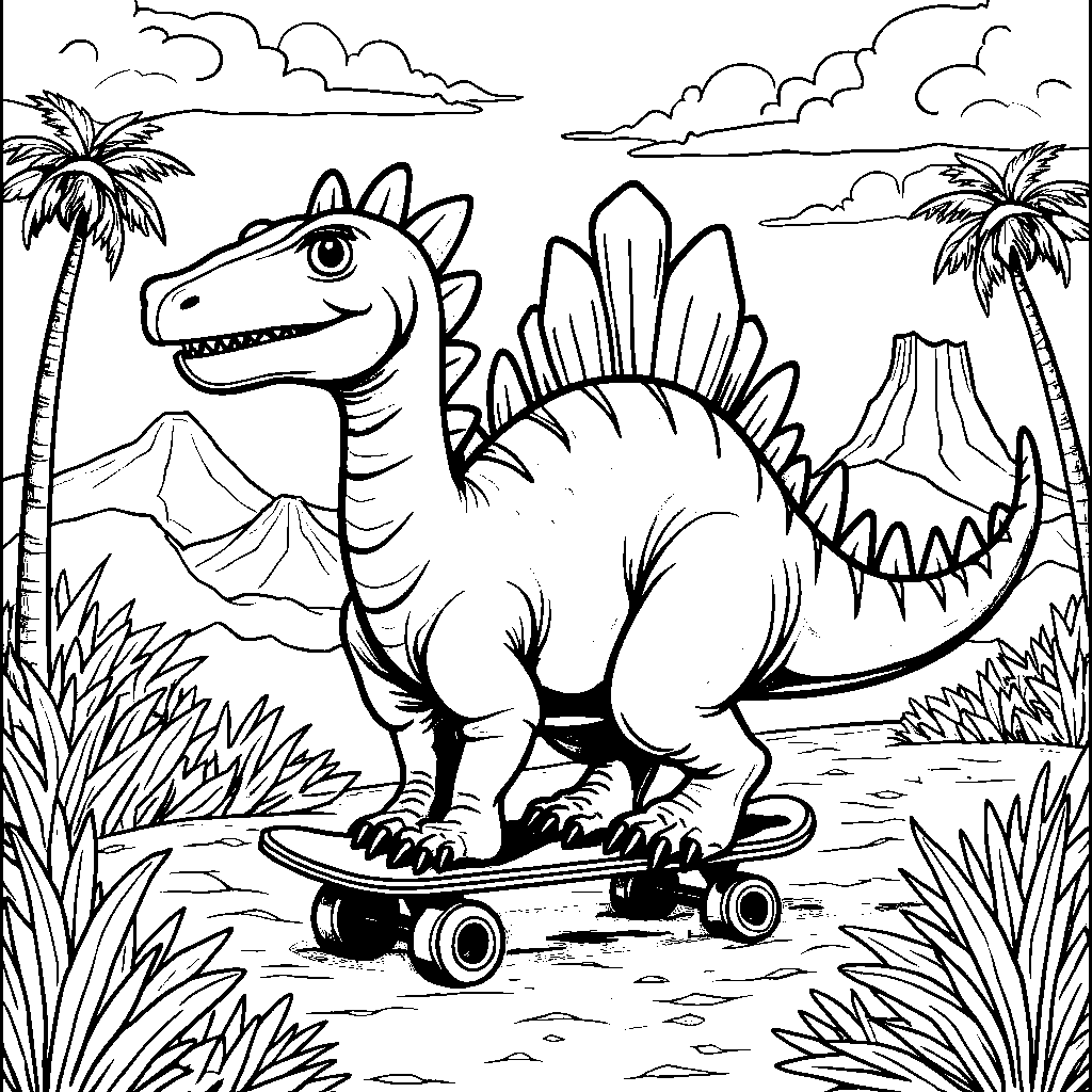 Stegosaurus riding a skateboard