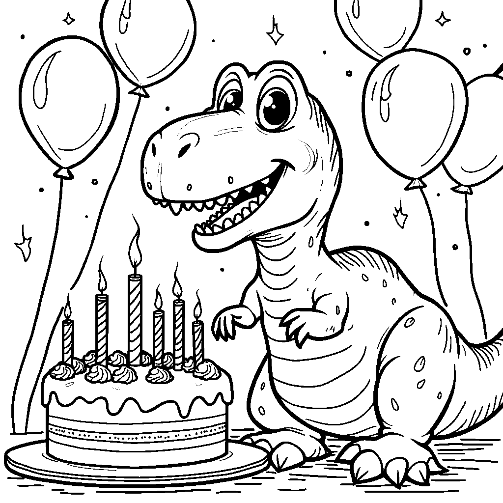 T-Rex blowing out birthday candles