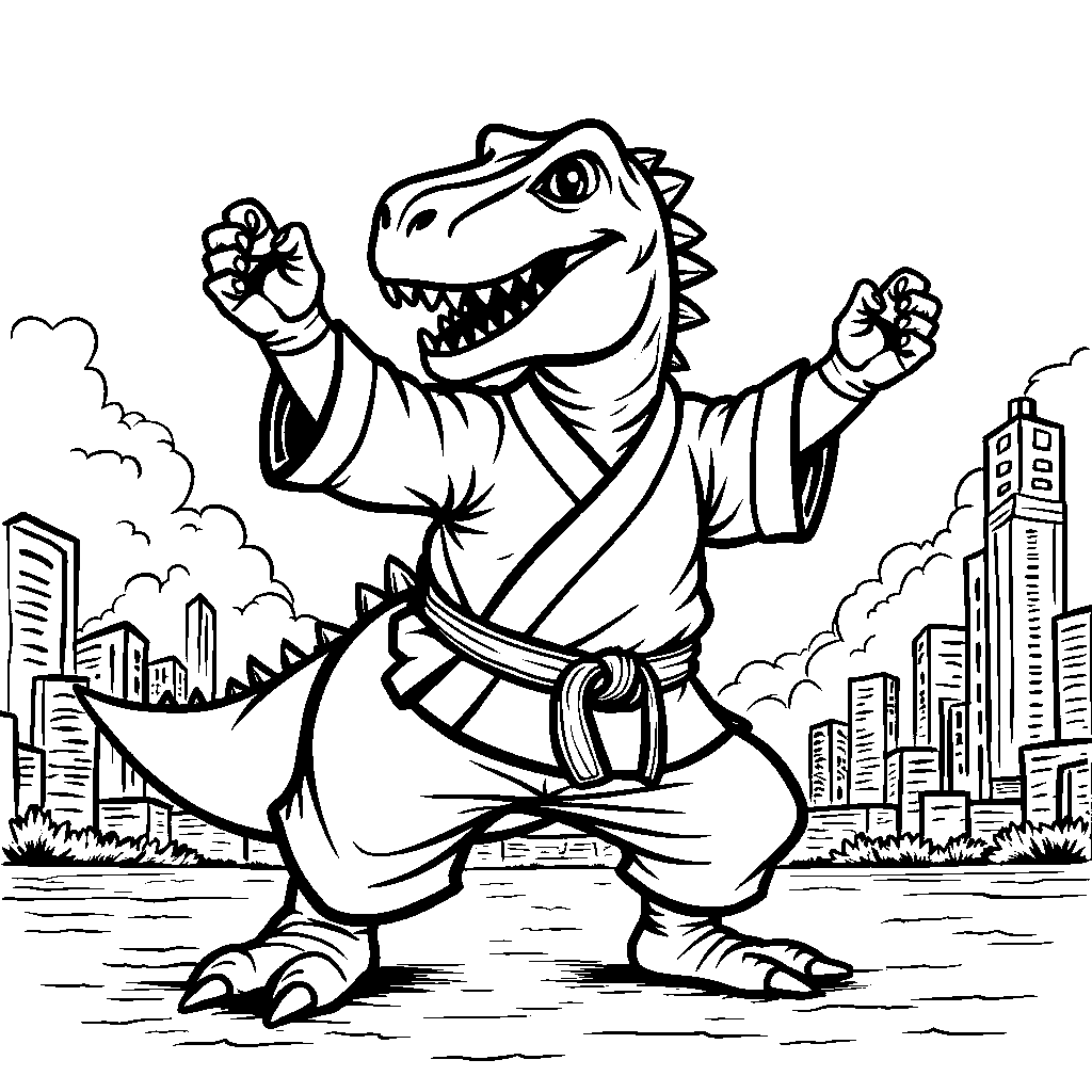 T-Rex doing karate