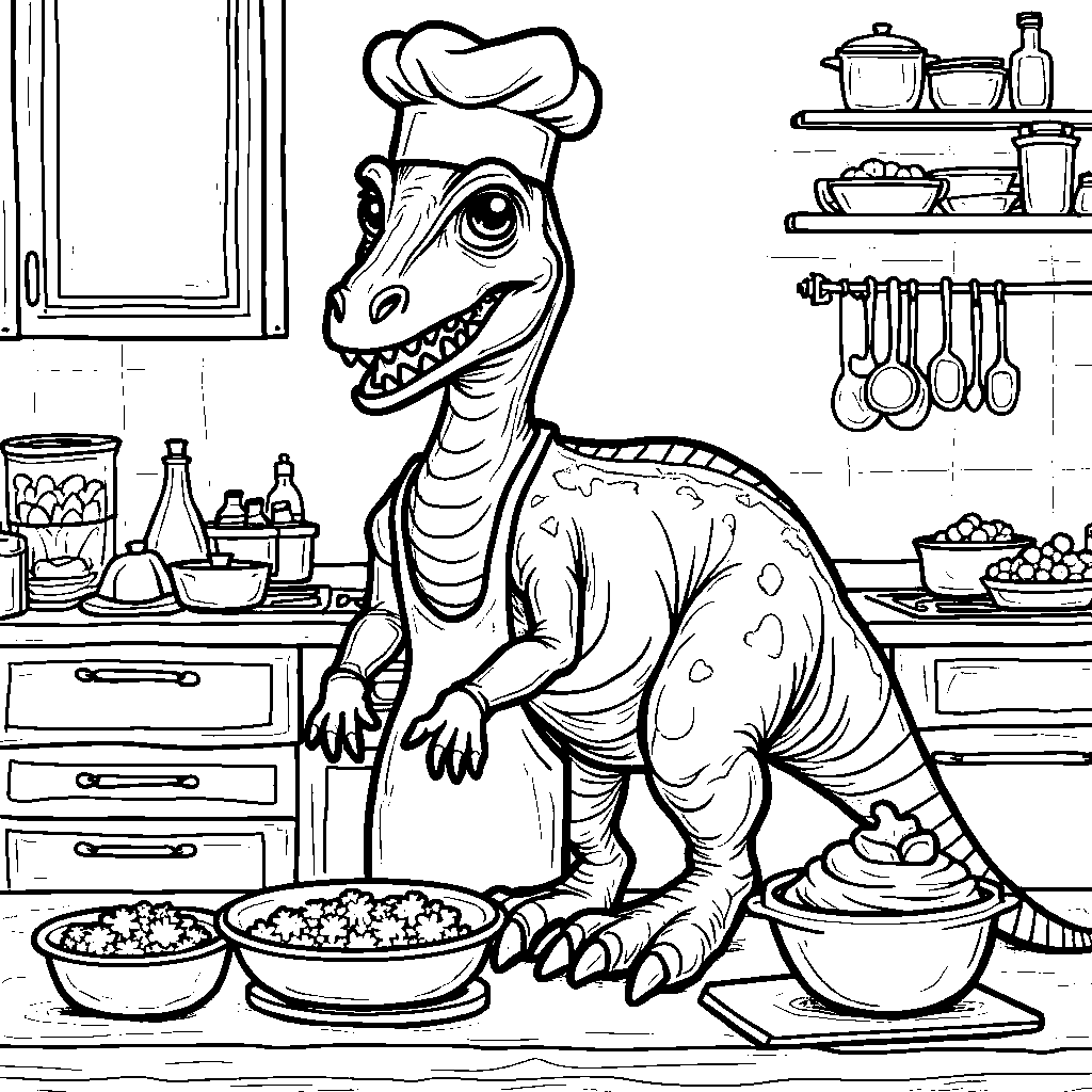 Velociraptor baking a cake