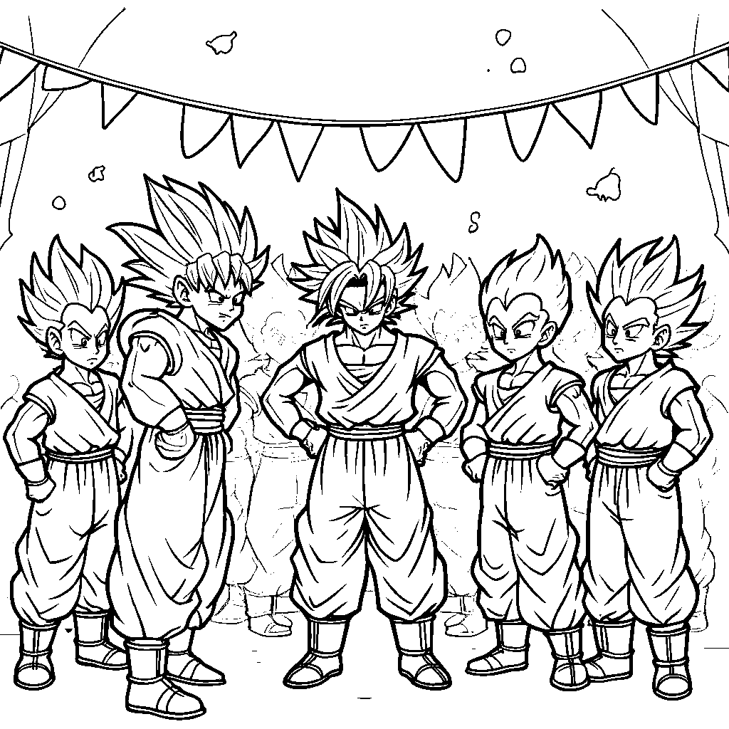 Dragon Ball Z characters having a big party