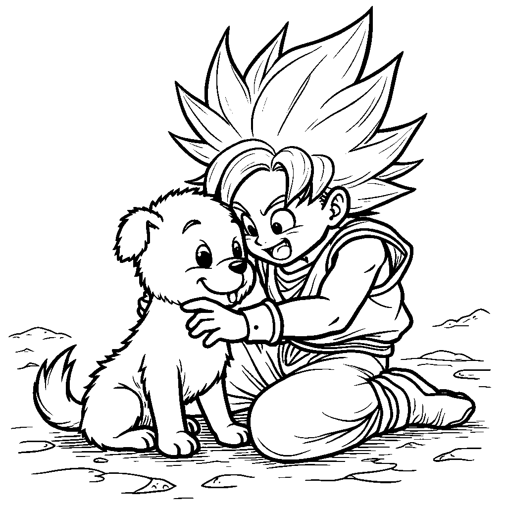 Gohan playing with a cute puppy