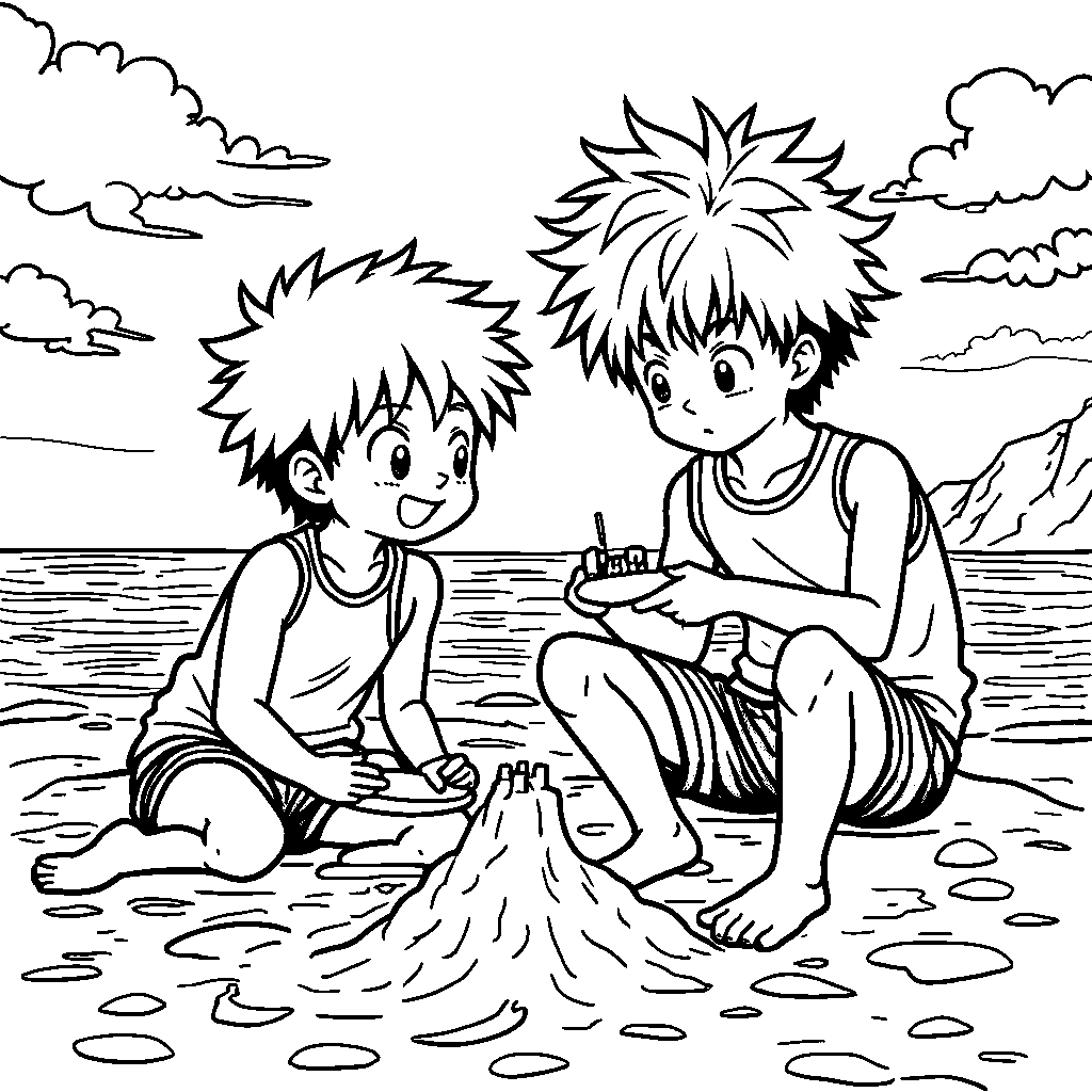 Goten and Trunks having a blast at the beach