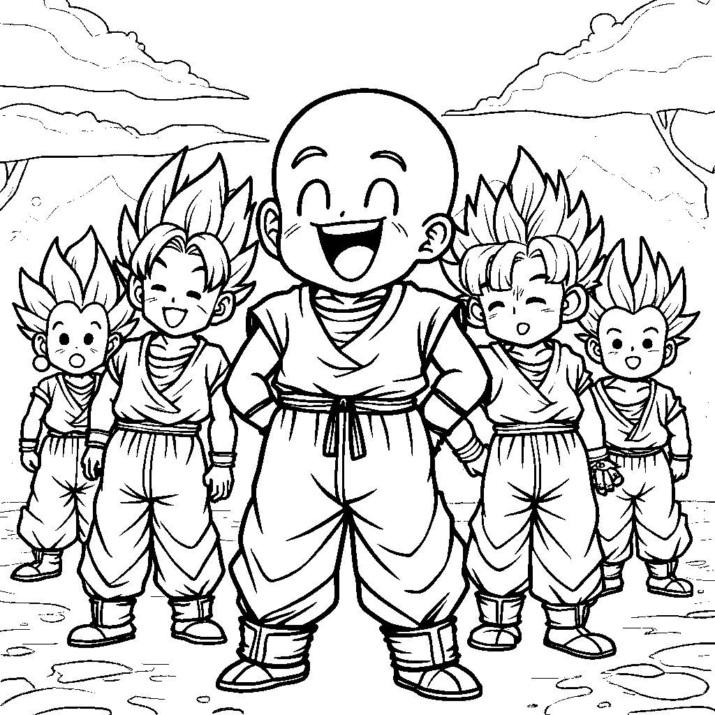 Krillin laughing with his friends in the background