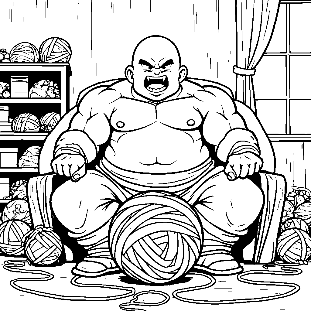 Majin Buu playing with a ball of yarn