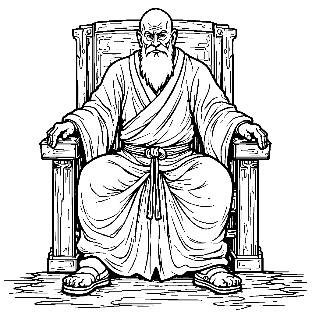 Master Roshi sitting on his throne with a wise look