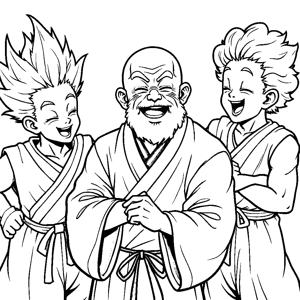 Master Roshi telling a funny joke to his friends