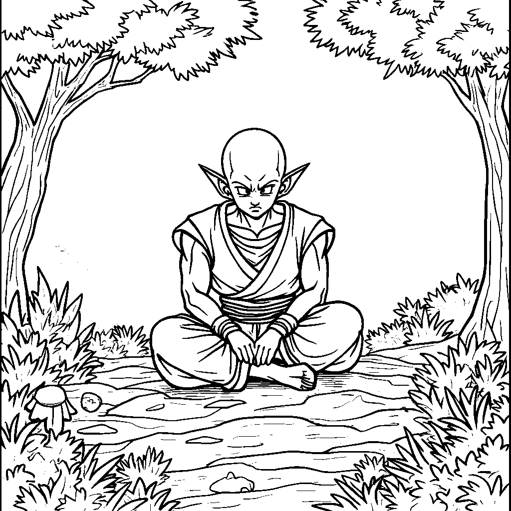 Piccolo meditating in a peaceful forest