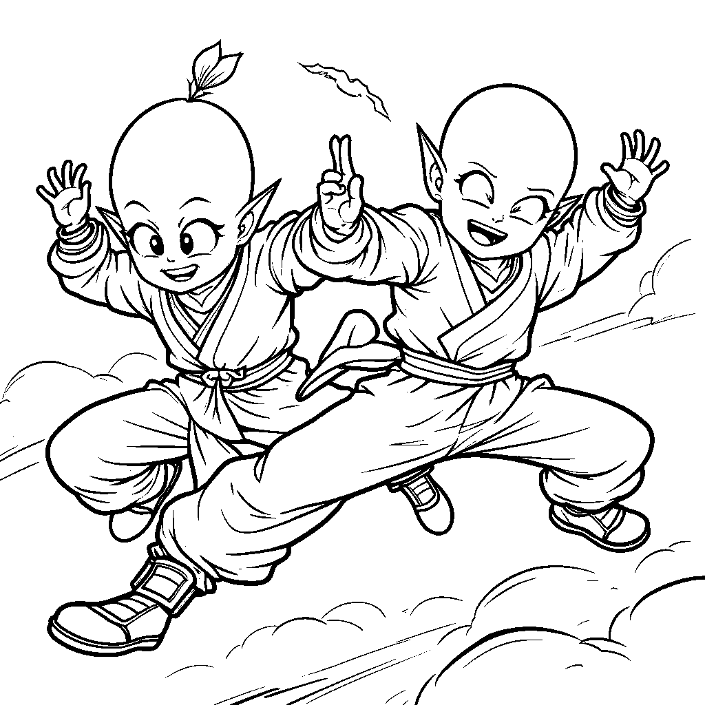 Tien and Chiaotzu flying side by side