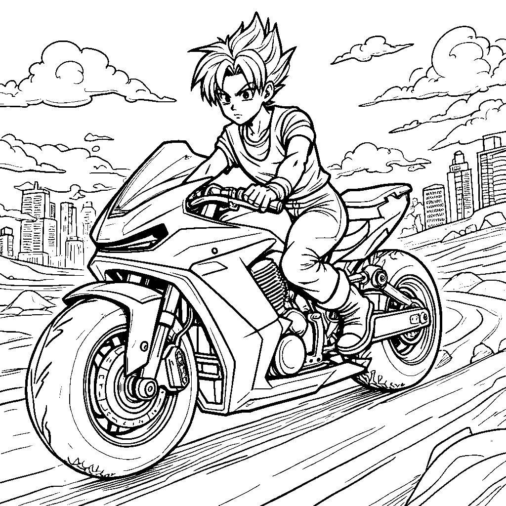 Trunks riding a futuristic hoverbike