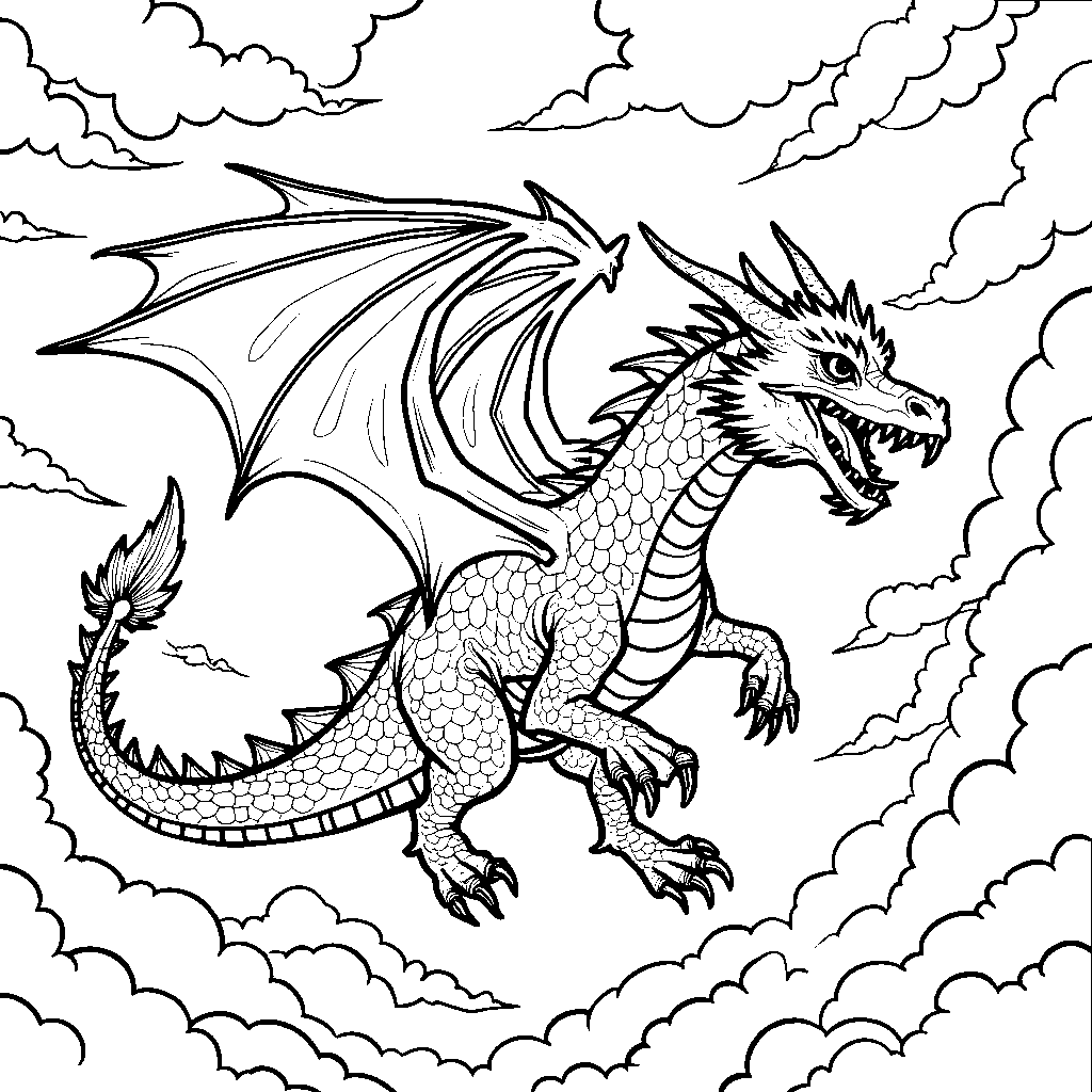 Dragon flying through a stormy sky with lightning and thunder