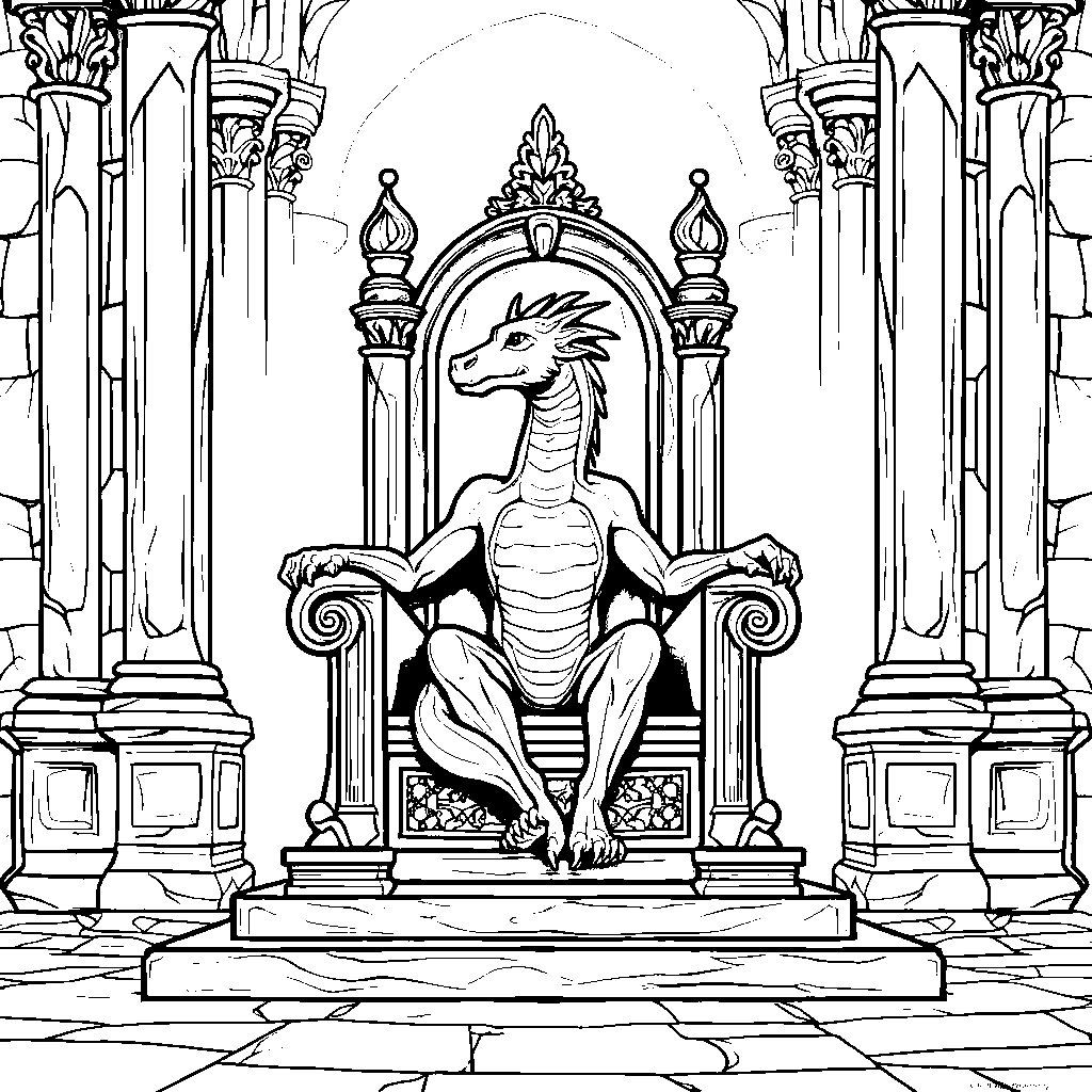 Dragon sitting on a throne in a medieval castle