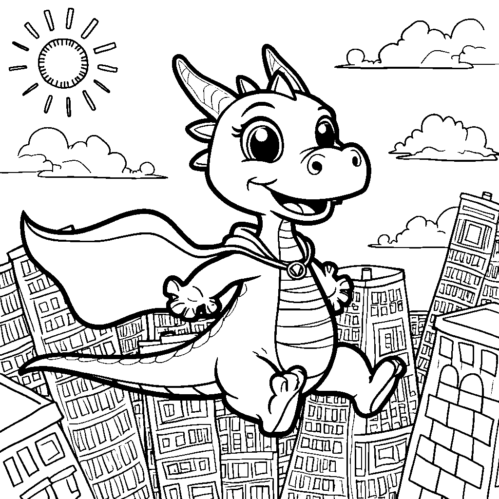 Dragon wearing a superhero cape and saving the day