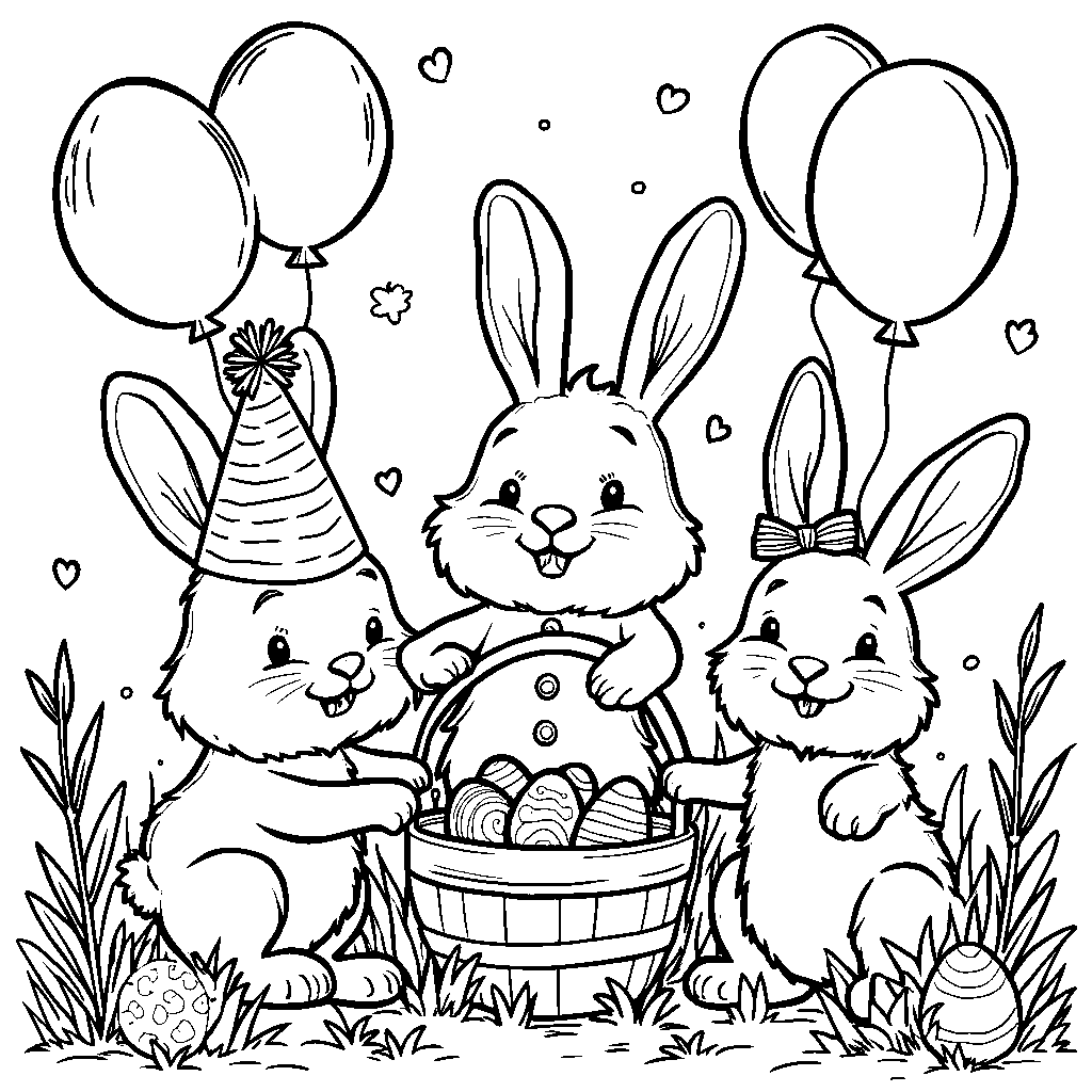 A group of bunnies having an Easter party