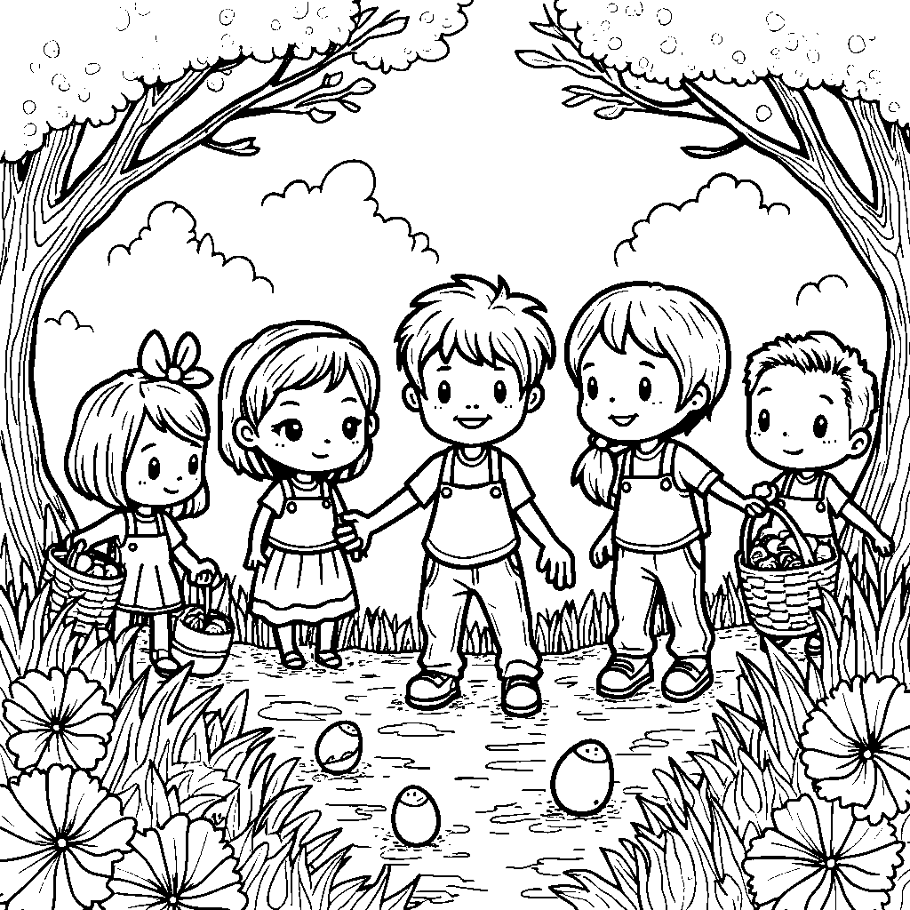 A group of kids on an Easter egg hunt