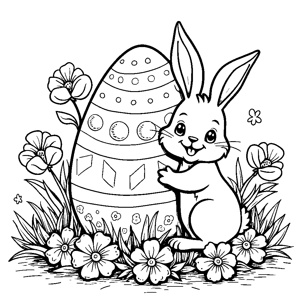 Bunny hiding behind a giant Easter egg