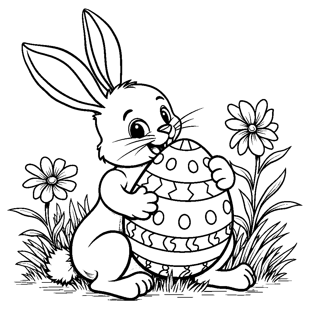 Bunny holding a giant Easter egg