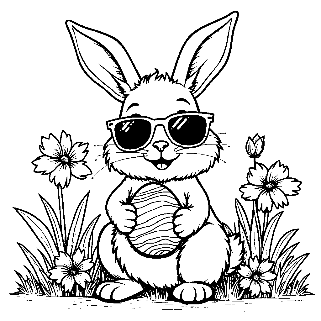 Bunny wearing sunglasses and holding an Easter egg