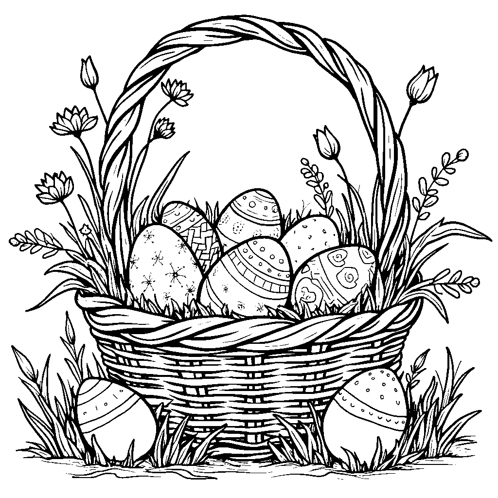 Easter basket overflowing with colorful eggs