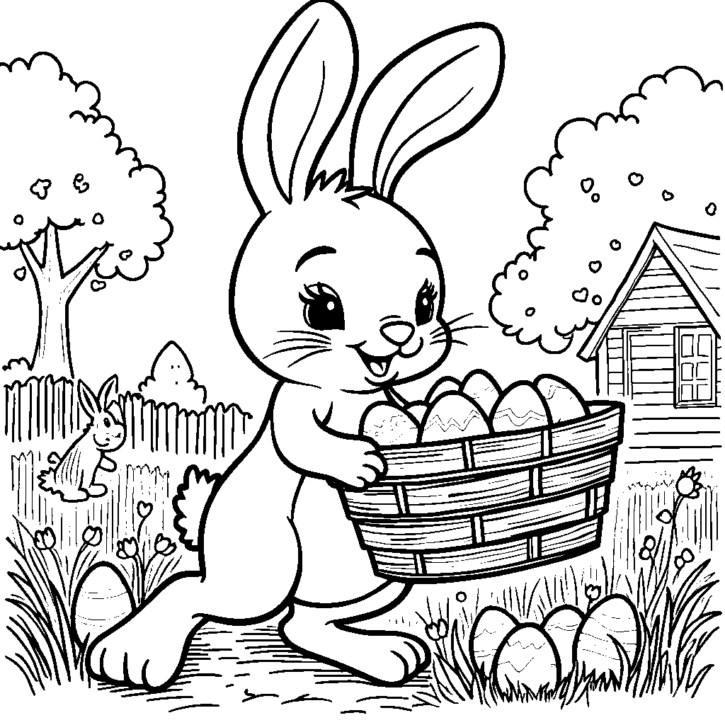 Easter bunny delivering eggs to a child's house