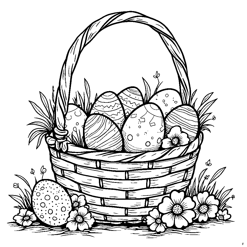 A basket of Easter eggs with a cute handle