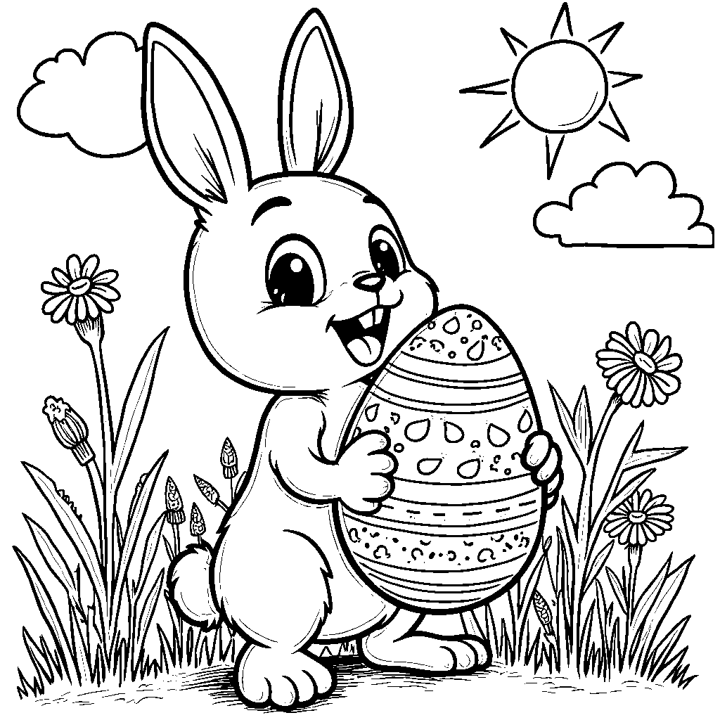 A bunny holding a giant Easter egg