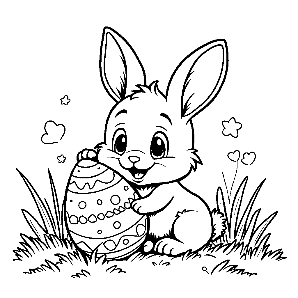 A bunny peeking out from behind an Easter egg