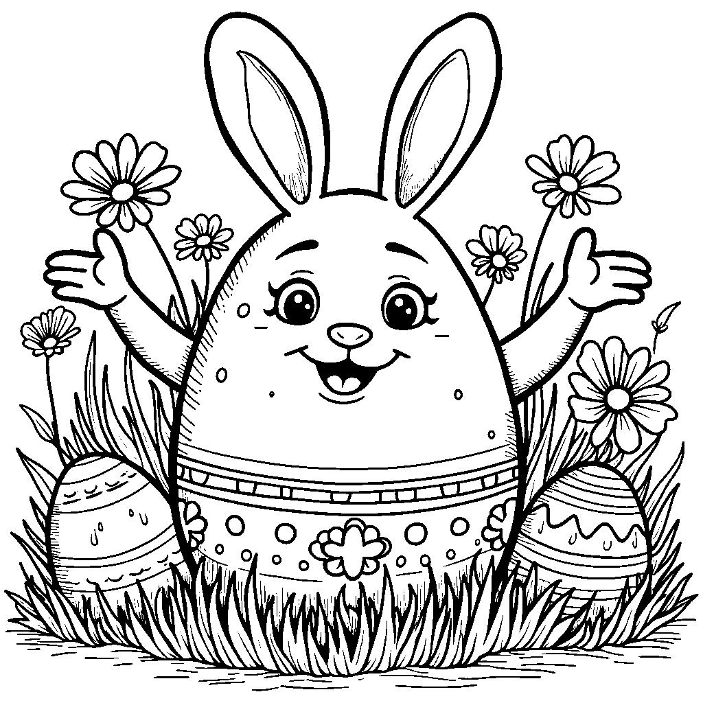 A giant Easter egg with a face and arms