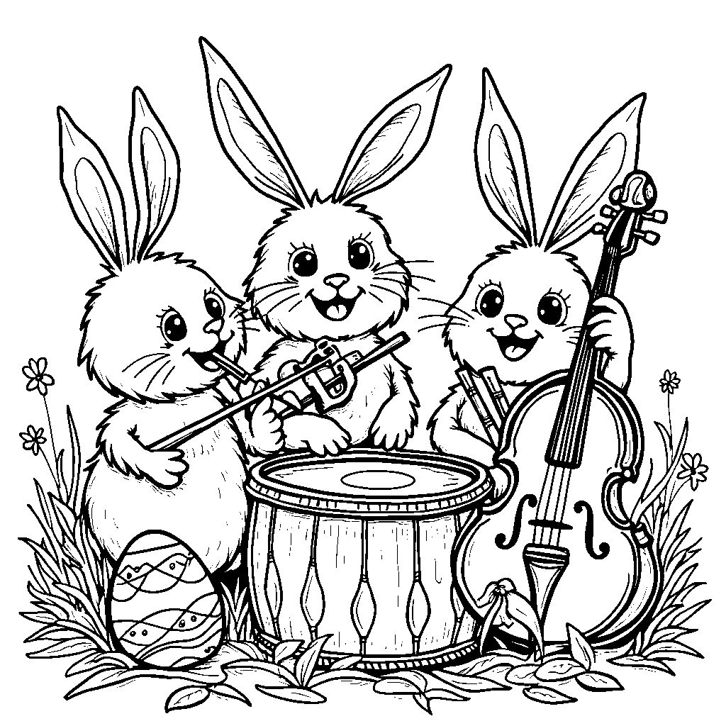 A group of Easter eggs playing musical instruments