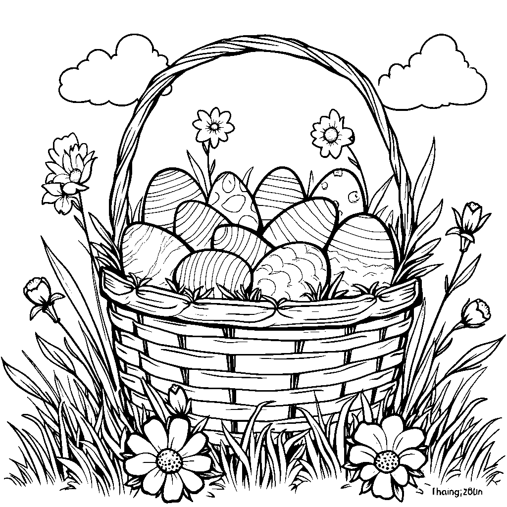 Easter eggs hidden in a giant Easter basket