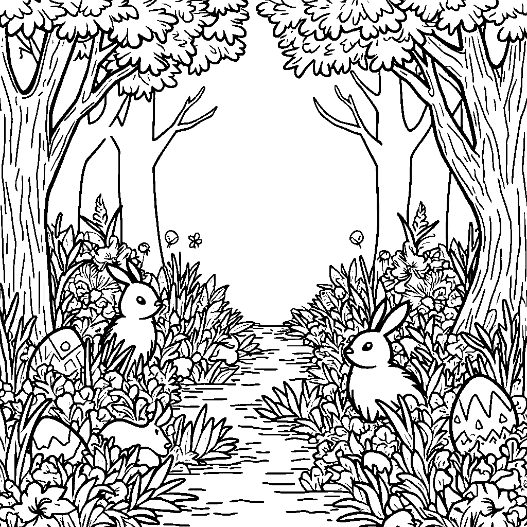 Easter eggs hidden in a magical forest