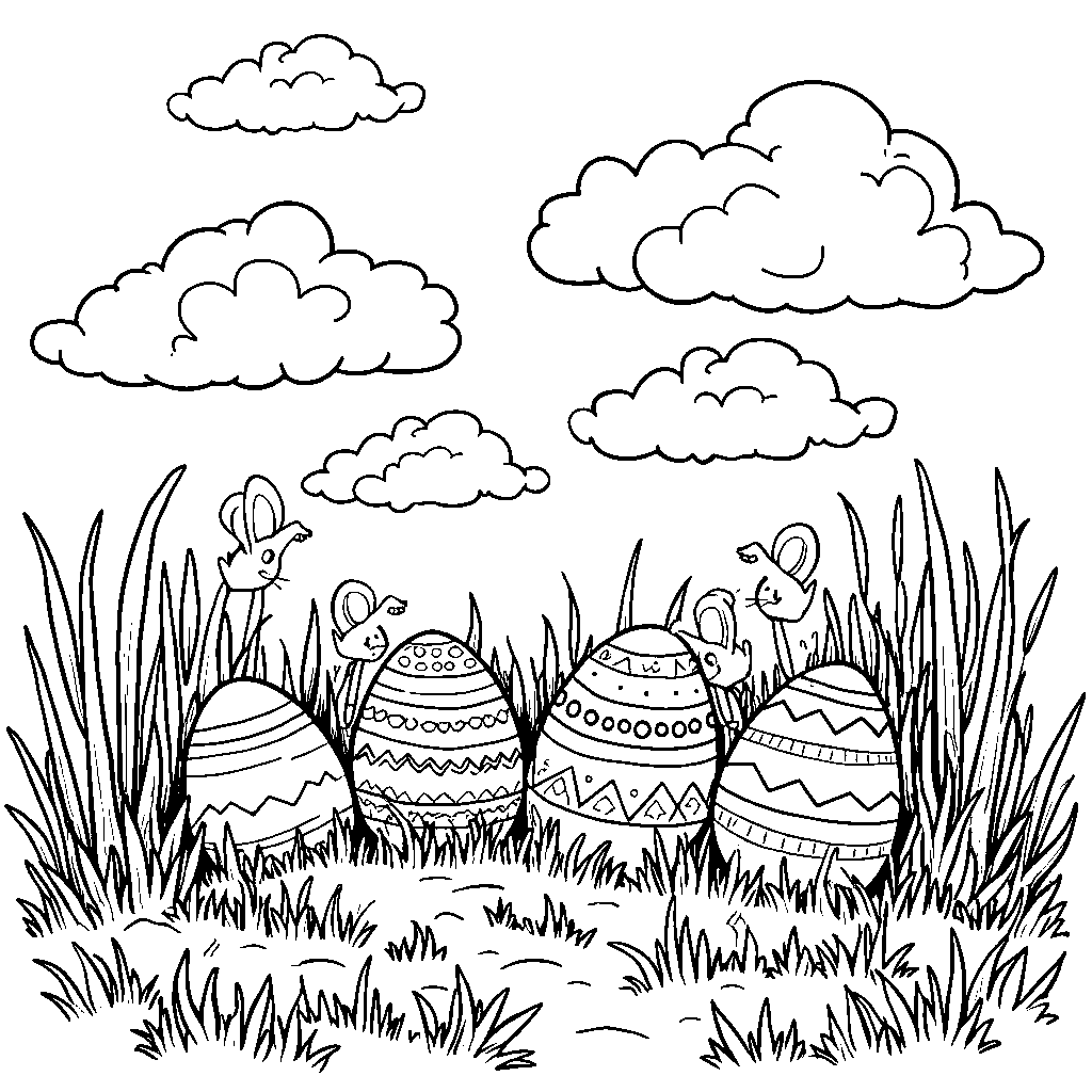 Easter eggs hidden in a pile of soft, fluffy clouds